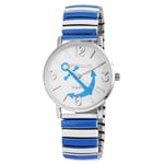 Excellanc Armbanduhr mit Zugarmband, Edelstahl, Anker hellblau