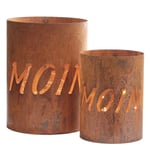 Windlicht, 'Moin', rund aus Metall, Naturrost 085146a_s