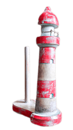 Halber Leuchtturm mit Küchenrollenhalter aus Vollholz rot/weiss Höhe 36 cm
