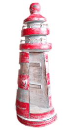 Halber Leuchtturm für Wand oder zum Hinstellen aus Vollholz mit Schlüßelaufhänger rot/weiss Höhe 36 cm 2496-1
