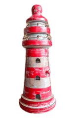 Halber Leuchtturm für Wand oder zum Hinstellen aus Vollholz mit Schlüßelaufhänger rot/weiss Höhe 36 cm 2496-2
