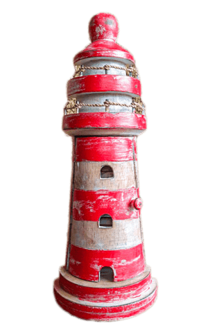 Halber Leuchtturm für Wand oder zum Hinstellen aus Vollholz mit Schlüßelaufhänger rot/weiss Höhe 36 cm