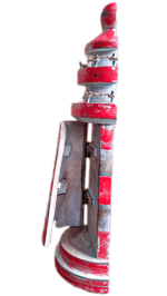 Halber Leuchtturm für Wand oder zum Hinstellen aus Vollholz mit Schlüßelaufhänger rot/weiss Höhe 36 cm 2496