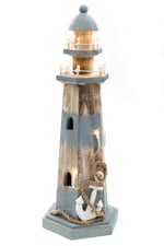 Leuchtturm mit LED Licht aus Holz, Groß