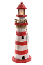 Leuchtturm aus Holz mit LED (flackernd), rot-weiß