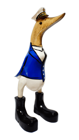 Ente Kapitän aus Bambusholz blau/weiss/schwarz Höhe ca. 25 cm