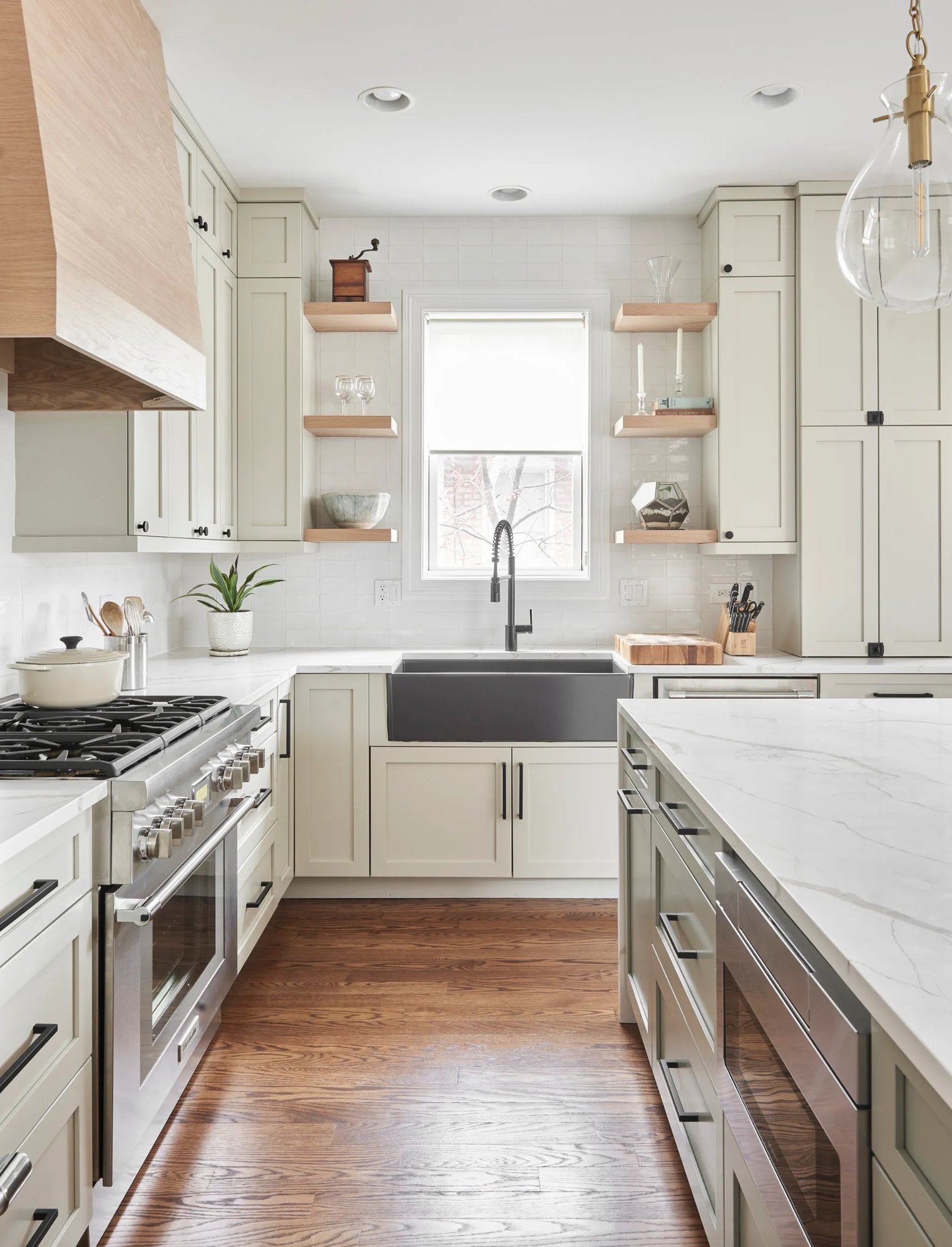 Custom kitchen remodel with wood cabinetry and open layout