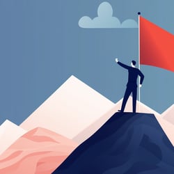 Man with Flag on Mountain