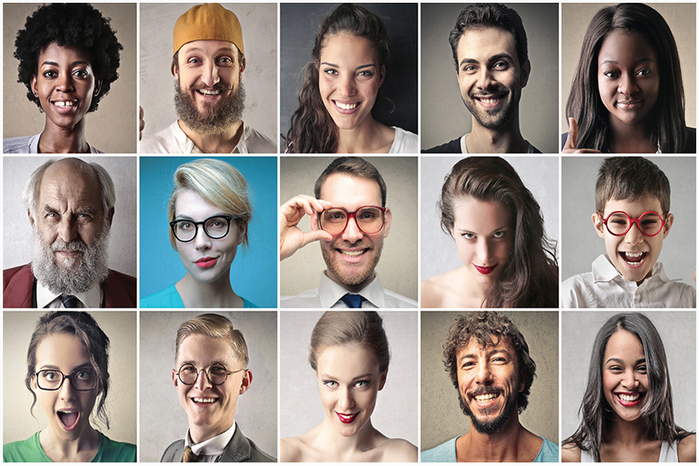 Different faces in a grid, personalized customer experiences