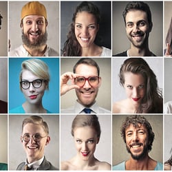 Different faces in a grid, personalized customer experiences
