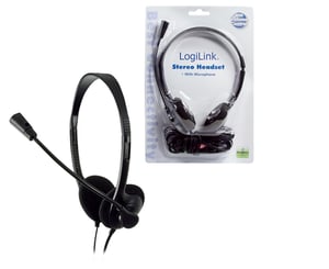LogiLink Stereo Headset Earphones with Microphone Wired Headset for Calls/Music Black