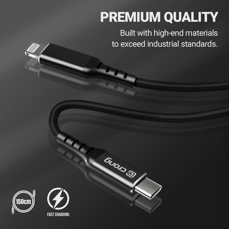 Crong CRG-AL15USCL-BLK kabel Lightning 1,5 m Aluminium, Czarny
