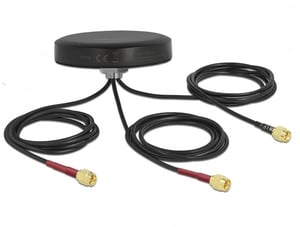DeLOCK Dualband-Antenne LTE MIMO WLAN 802.11 ac/ax/a/h/b/g/n 3 x SMA-Stecker RG-174 1 m Schraubbefestigung, für den Außeneinsatz, schwarz