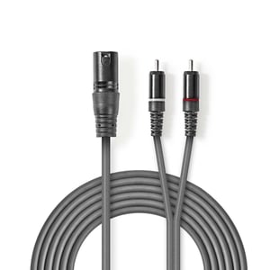 Nedis COTH15200GY30 3 m audio cable, XLR (3-pin) to 2 x RCA, Gray