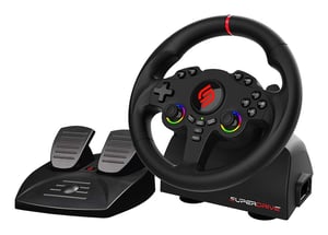 Subsonic Superdrive 220 RS Black USB Steering Wheel + Pedals for Nintendo Switch, PC, PlayStation 4, Xbox One, Xbox Series S, and Xbox Series X