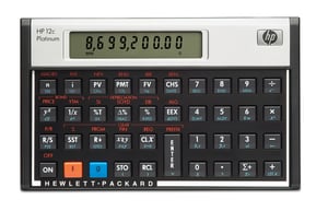 HP 12c miniräknare, skrivbordsmodell, finansiell miniräknare, aluminium, svart
