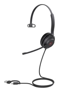 Yealink UH37 Mono Teams Wired Headset, Headband Style, Office/Call Center, USB Type-C / USB Type-A, Black