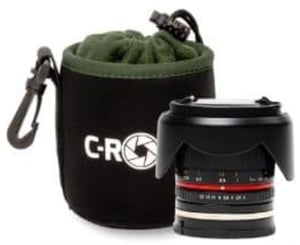 C-Rope CRP-LNB-S-BLK-2 Camera Lens Case / Pouch—Black, Green Fleece, Neoprene, Zippered Case
