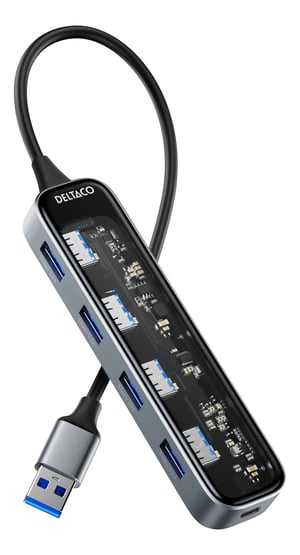 Deltaco UH-736 huby i koncentratory USB 3.2 Gen 1 (3.1 Gen 1) Type-A 5000 Mbit/s Przezroczysty