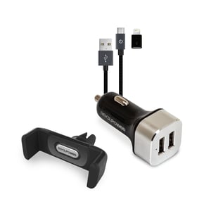 RealPower 168182 Portable Device Charger for Smartphones—Black, Silver, Automatic Cigarette Lighter