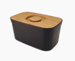Joseph Joseph Rectangular Black Bamboo Bread Bin, Plastic