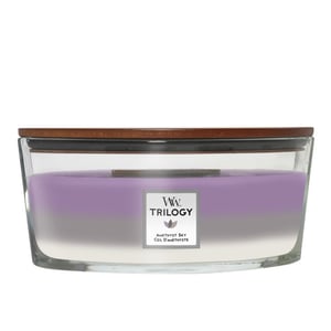 WoodWick Amethyst Sky Trilogy świeca Elipsa Bursztyn, Jaśmin, Lawenda, Skóra, Drzewo sandałowe, Zamszowy, Wanilia, Ylang-ylang 1 szt.
