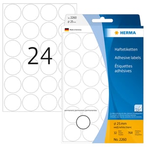 HERMA 2260 Self-Adhesive Labels, Round, White, 768 pcs.