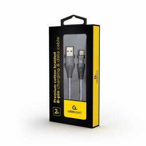 Gembird CC-USB2B-AMLM-2M-WB2 Lightning Cable, Gray, White