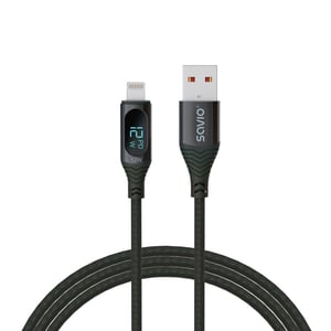 Savio USB - Lightning cable with display CL-173 1 m black Czarny