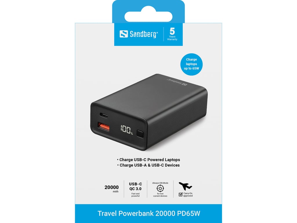 фото Зовнішній акумулятор (павербанк) Sandberg Travel Powerbank 20000mAh 65W (420-95)