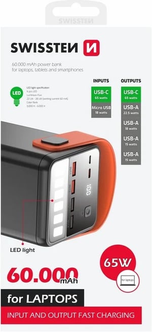 Swissten 22013943 bank mocy Litowo-polimerowy (LiPo) 60000 mAh Schwarz