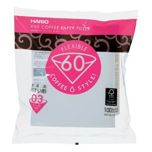 Hario V60 100 st. Vit konformad engångsfilter för kaffe