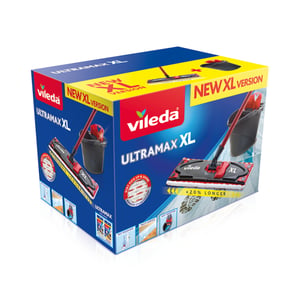 Vileda Ultramax XL Box mopp för torr- och våtrengöring, mikrofiber, svart, röd