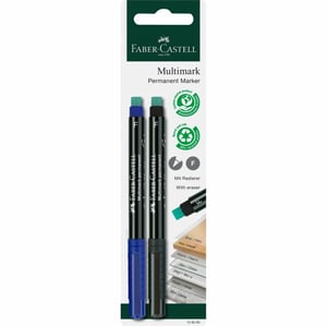 Faber-Castell 156295 Permanentmarker mit Faserspitzen, schwarz, blau, 2 Stück.