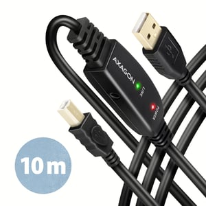 Axagon ADR-210B USB 2.0 A-M -> B-M aktives Verbindungskabel/Repeater 10 m – Kabel – Digital-/Datenkabel USB USB A USB B Schwarz