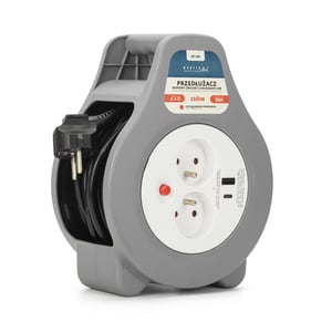 Montis 10m MT188 Retractable Household Extension Cord with USB, 2 x Power Outlets