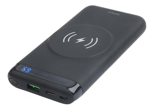 Deltaco PB-Q1003 Lithium-Polymer (LiPo) Power Bank, 10,000 mAh, Wireless Charging, Black
