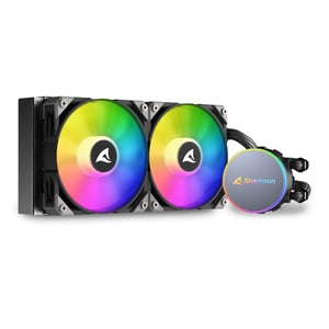 Sharkoon S70 RGB PC-Gehäuse, All-in-One-Flüssigkeitskühler für den Prozessor, 12 cm, schwarz, 1 Stück.