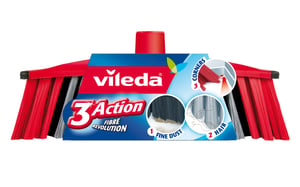 Vileda 142156 Besen für den Innenbereich, weiche/harte Borsten, Polyethylenterephthalat (PET), Schwarz, Grau, Rot