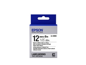 Epson etikettkassett med stark vidhäftning LK-4WBW svart/vit 12 mm (9 m)