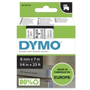 DYMO D1 Original-Etiketten | schwarzer Aufdruck auf transparentem Trägermaterial | 6 mm x 7 m | selbstklebende Etiketten für LabelManager-Etikettendrucker
