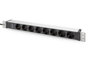 Digitus Steckdosenleiste mit Aluminiumprofil, 8 Steckdosen mit Schutzkontakten, 2 m langes Netzkabel, Stecker gemäß Norm IEC C20