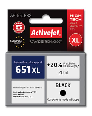 Activejet Tusz AH-651BRX (zamiennik HP 651 C2P10AE; Premium; 20 ml; czarny)