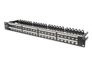Digitus Patchfeld (Patch Panel) mit hoher Dichte, 19", 48x Keystone, abgeschirmt, 1U, schwarz, Kabelführung, Beschriftungsfelder
