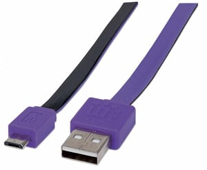 Manhattan 391368 USB 2.0 Cable, 1 m, USB-A to Micro-USB-B, 0.48 Gbit/s, Black, Purple