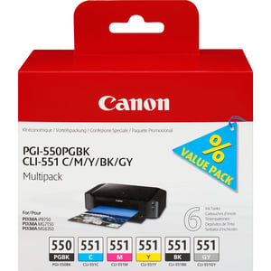 Canon 6496B005 Ink Cartridge, 6-Pack. Genuine Photo Black, Photo Cyan, Photo Gray, Photo Magenta, Black, Photo Yellow