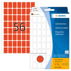 HERMA 2342 Self-Adhesive Labels, Rounded Rectangle, Red, 1,792 pcs.