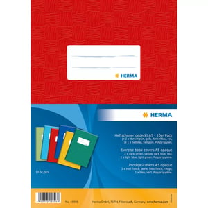 HERMA 19996 Magazine and Book Covers, 10-pack. Blue, Cyan, Green, Red, Yellow
