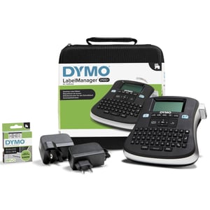 DYMO LabelManager Zestaw ręcznej drukarki etykiet 210D+, klawiatura QWERTY, etykiety 12 mm czarno-białe D1 i futerał