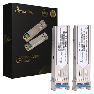 Extralink SFP 1,25G 2-pack | SFP-modul | 1,25 Gbps, LC/UPC, 1310 nm, 20 km, single mode, DOM (EX.35887) nätverksmodul